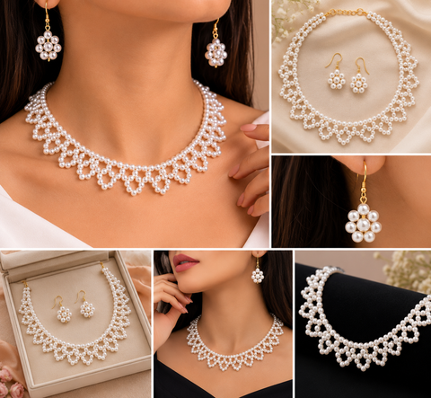 Elegant Pearl Necklace Set For Women | Bridal & Party Jewelry with Matching Earrings