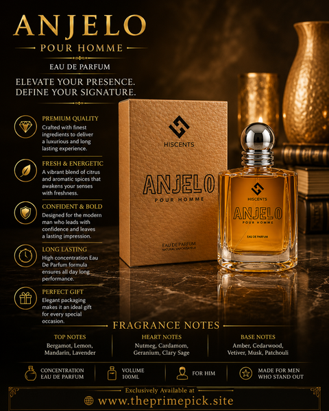 HISCENTS ANJELO Pour Homme Eau De Parfum | Premium Long-Lasting Luxury Fragrance for Men