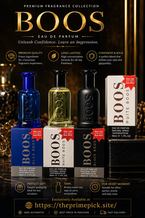 BOOS Premium Perfume Gift Set for Men (Pack of 3) | Blue, White & Black Long-Lasting Eau De Parfum | 50ml Each