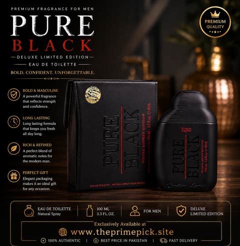 Pure Black Deluxe Limited Edition Perfume for Men – 100ml Long Lasting Eau De Toilette