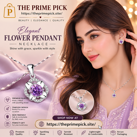 Luxury Floral Crystal Pendant Necklace for Women – Silver Zircon Flower Korean Jewelry