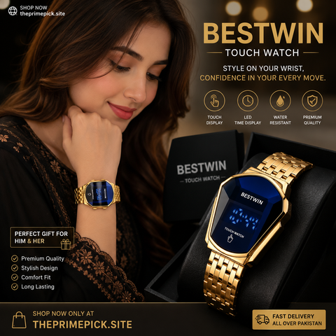 BESTWIN Luxury Gold Touch Digital Watch – LED Touch Screen Stainless Steel