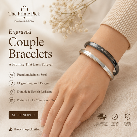 Couple Matching Engraved Stainless Steel Bracelet Set | Love Bangles for Men & Women