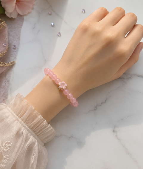 Blush Bloom Bracelet | Soft Pink Crystal Bead Bracelet for Women