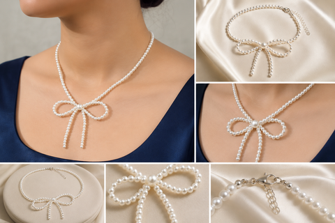 Luxury Pearl Bow Necklace | Elegant Korean Style Premium Women Jewelry