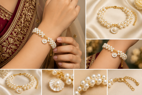 Pearl Charm Bracelet for Women | Elegant Shell Pendant & Pearl Beads Jewelry