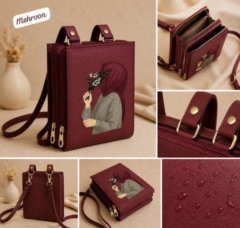 Mehroon Printed Crossbody Handbag – Elegant Women Fashion Bag