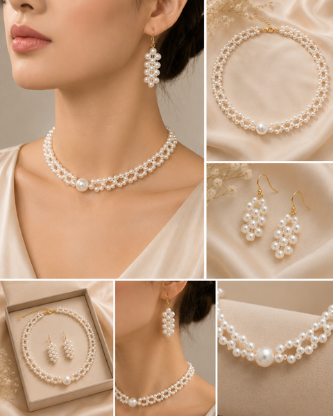 Elegant Pearl Choker Necklace & Earrings Set | Luxury Women's Jewelry