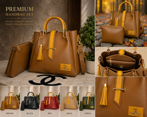 Brown PU Leather 2 Piece Handbag Set for Women – Stylish Top Handle & Crossbody Bags