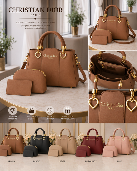 Mustard Leather 3 Piece Handbag Set for Women – Elegant Top Handle Luxury Bag with Accessories