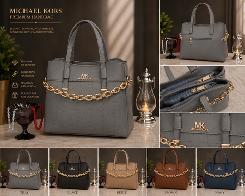 Premium Grey PU Leather Handbag with Gold Chain Strap | Stylish Women's Shoulder Bag