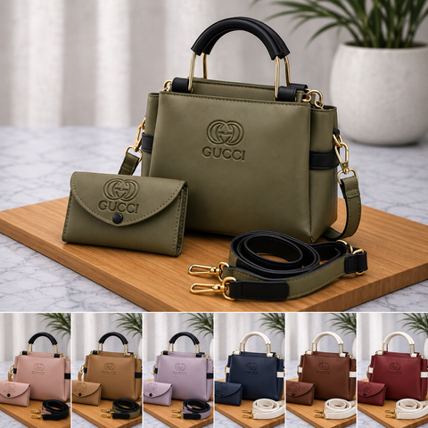 Elegant 2 Pcs Women's Leather Handbag Set – Stylish Top Handle Tote Bag with Crossbody Strap (Beige)