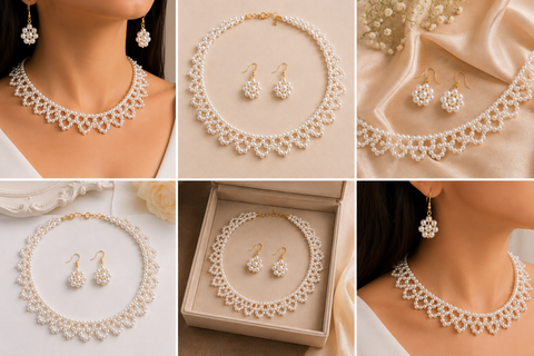 Elegant Pearl Necklace Set For Women | Bridal & Party Jewelry with Matching Earrings