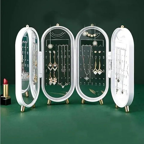 360° Rotating Jewelry Organizer Box with Mirror – Multi-Layer Storage Case