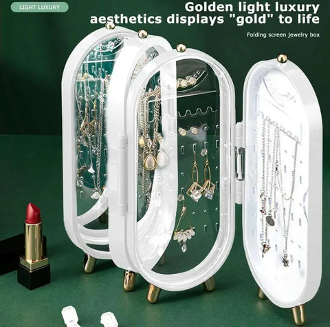 360° Rotating Jewelry Organizer Box with Mirror – Multi-Layer Storage Case