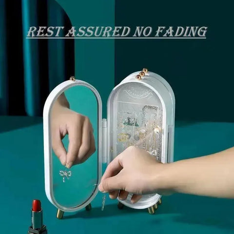 360° Rotating Jewelry Organizer Box with Mirror – Multi-Layer Storage Case