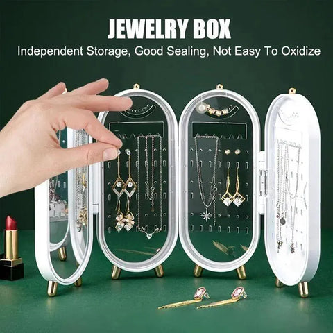 360° Rotating Jewelry Organizer Box with Mirror – Multi-Layer Storage Case