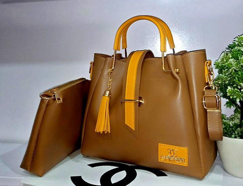 Brown PU Leather 2 Piece Handbag Set for Women – Stylish Top Handle & Crossbody Bags