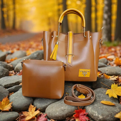 Brown PU Leather 2 Piece Handbag Set for Women – Stylish Top Handle & Crossbody Bags