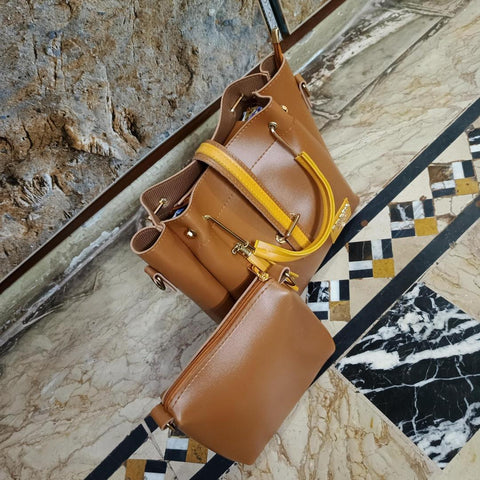 Brown PU Leather 2 Piece Handbag Set for Women – Stylish Top Handle & Crossbody Bags