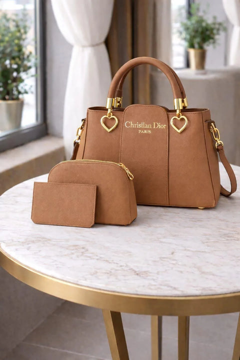 Mustard Leather 3 Piece Handbag Set for Women – Elegant Top Handle Luxury Bag with Accessories