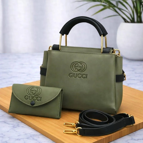 Elegant 2 Pcs Women's Leather Handbag Set – Stylish Top Handle Tote Bag with Crossbody Strap (Beige)