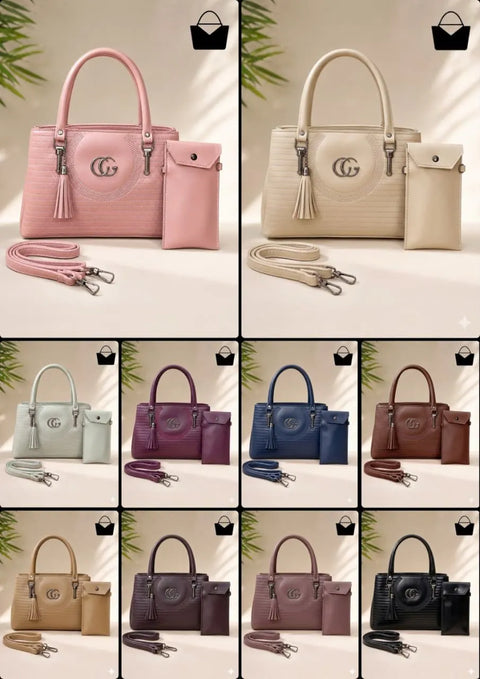 Elegant 2 Pcs Women's Leather Handbag Set – Stylish Top Handle Tote Bag with Crossbody Strap (Beige)