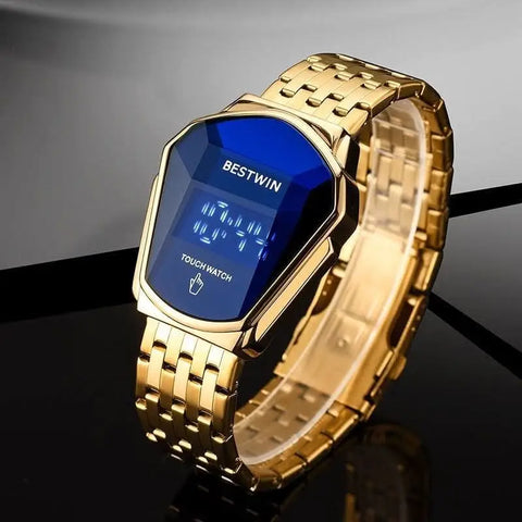 BESTWIN Luxury Gold Touch Digital Watch – LED Touch Screen Stainless Steel