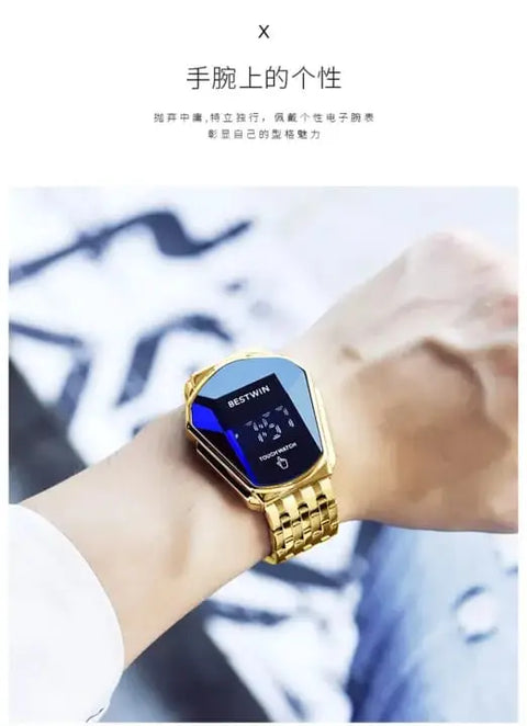 BESTWIN Luxury Gold Touch Digital Watch – LED Touch Screen Stainless Steel