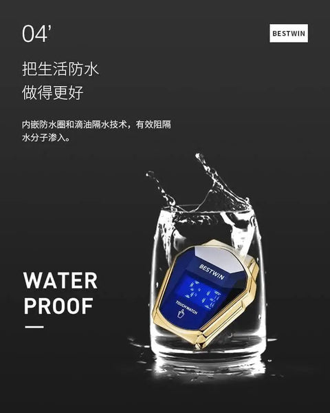 BESTWIN Luxury Gold Touch Digital Watch – LED Touch Screen Stainless Steel