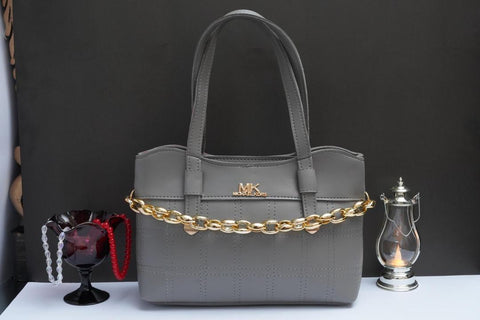 Premium Grey PU Leather Handbag with Gold Chain Strap | Stylish Women's Shoulder Bag