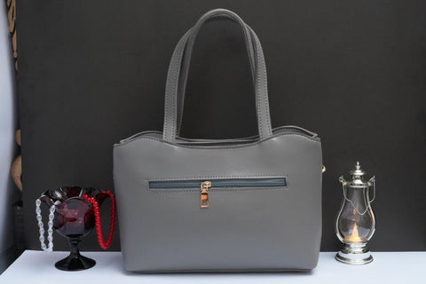 Premium Grey PU Leather Handbag with Gold Chain Strap | Stylish Women's Shoulder Bag