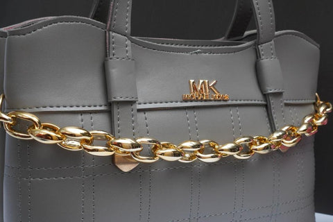 Premium Grey PU Leather Handbag with Gold Chain Strap | Stylish Women's Shoulder Bag