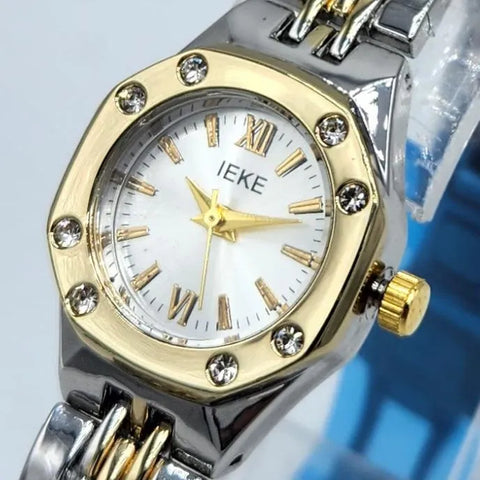 IEKE Luxury Two-Tone Crystal Women's Watch – Stainless Steel with Gift Box