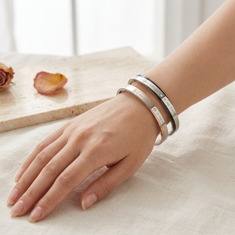 Couple Matching Engraved Stainless Steel Bracelet Set | Love Bangles for Men & Women