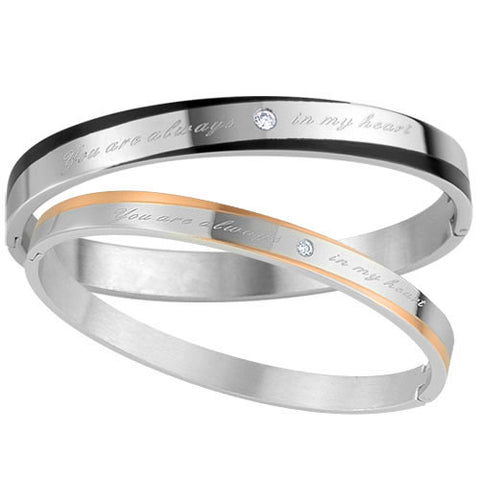 Couple Matching Engraved Stainless Steel Bracelet Set | Love Bangles for Men & Women