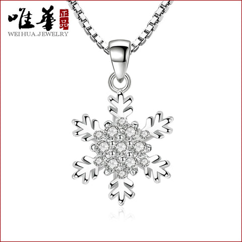Luxury Snowflake Crystal Pendant Necklace for Women – Silver Zircon Korean Jewelry