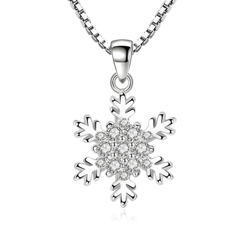 Luxury Snowflake Crystal Pendant Necklace for Women – Silver Zircon Korean Jewelry