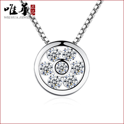 Luxury Crystal Flower Pendant Necklace for Women – Silver Zircon Korean Jewelry