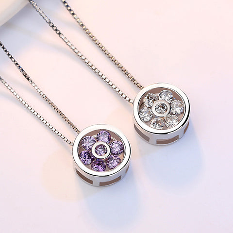 Luxury Crystal Flower Pendant Necklace for Women – Silver Zircon Korean Jewelry