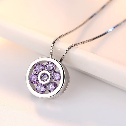 Luxury Crystal Flower Pendant Necklace for Women – Silver Zircon Korean Jewelry
