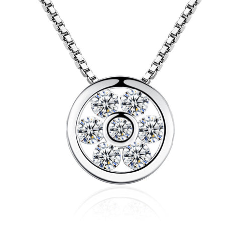 Luxury Crystal Flower Pendant Necklace for Women – Silver Zircon Korean Jewelry