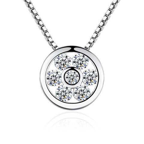 Luxury Crystal Flower Pendant Necklace for Women – Silver Zircon Korean Jewelry