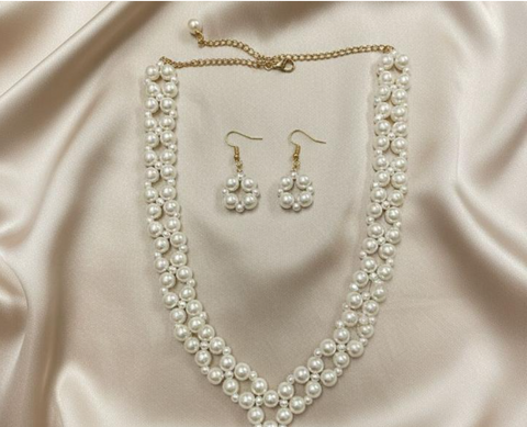 Elegant Pearl Necklace & Earrings Set | Premium Jewelry for Women – Lightweight & Classy