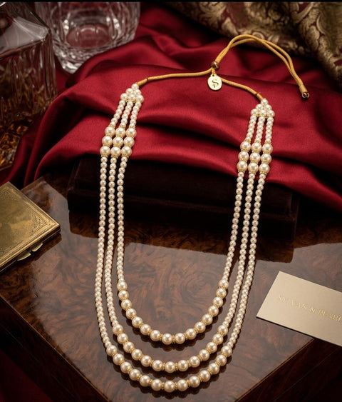 Pearl Royale Layered Necklace | Elegant Multi-Strand Pearl Choker for Women