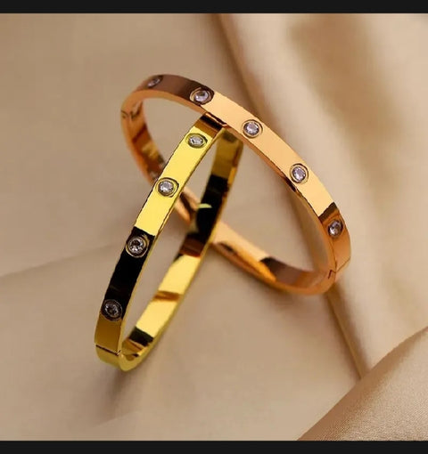 ✨ Stainless Steel Diamond Stone Bangle Bracelet for Girls & Women ✨